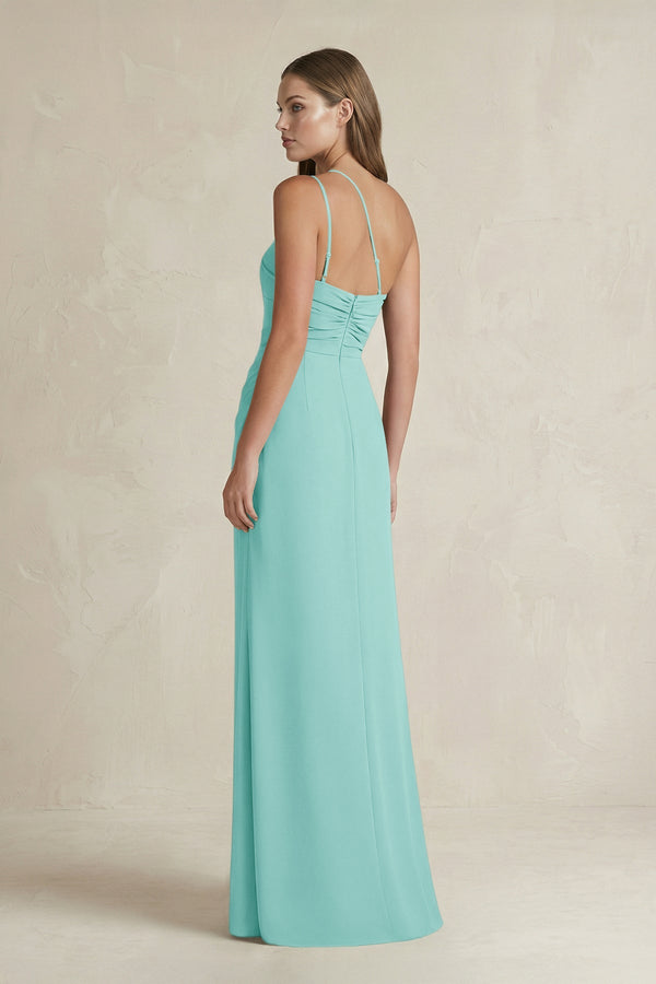 One - Shoulder Sheath Satin Bridesmaid Dress in Aqua - KISS BRIDAL Bridesmaid Dresses