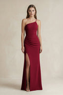 One - Shoulder Sheath Satin Bridesmaid Dress in Berry - KISS BRIDAL Bridesmaid Dresses