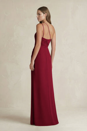 One - Shoulder Sheath Satin Bridesmaid Dress in Berry - KISS BRIDAL Bridesmaid Dresses