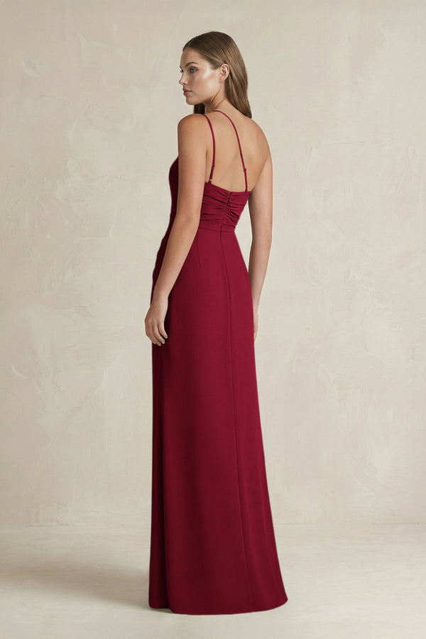 One - Shoulder Sheath Satin Bridesmaid Dress in Berry - KISS BRIDAL Bridesmaid Dresses
