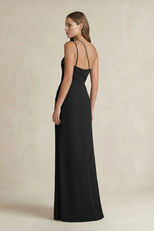 One - Shoulder Sheath Satin Bridesmaid Dress in Black - KISS BRIDAL Bridesmaid Dresses