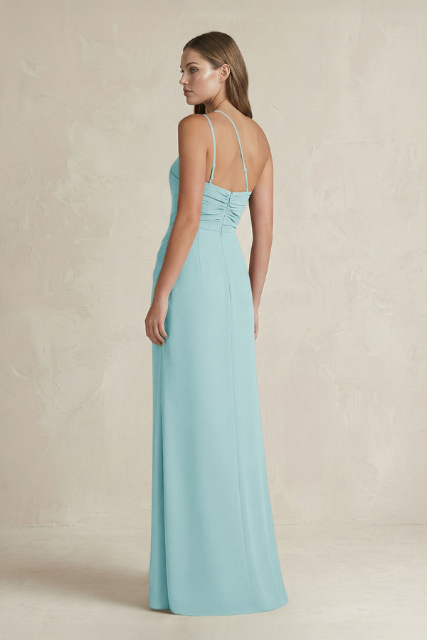 One - Shoulder Sheath Satin Bridesmaid Dress in Bleached Aqua - KISS BRIDAL Bridesmaid Dresses