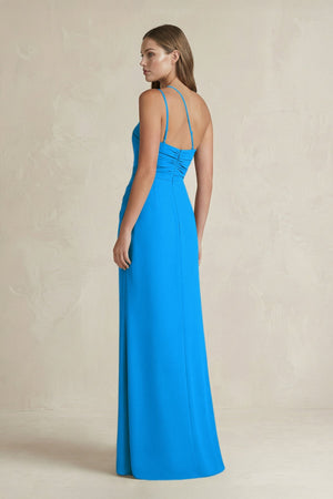 One - Shoulder Sheath Satin Bridesmaid Dress in Blue Jay - KISS BRIDAL Bridesmaid Dresses