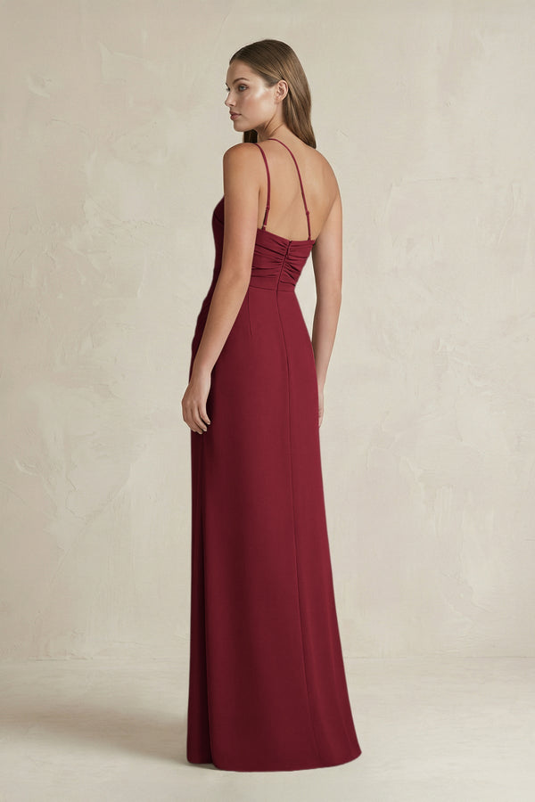 One - Shoulder Sheath Satin Bridesmaid Dress in Burgundy - KISS BRIDAL Bridesmaid Dresses
