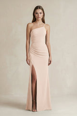 One - Shoulder Sheath Satin Bridesmaid Dress in Buttercream - KISS BRIDAL Bridesmaid Dresses