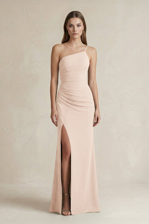 One - Shoulder Sheath Satin Bridesmaid Dress in Buttercream - KISS BRIDAL Bridesmaid Dresses