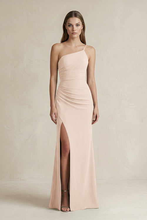 One - Shoulder Sheath Satin Bridesmaid Dress in Buttercream - KISS BRIDAL Bridesmaid Dresses