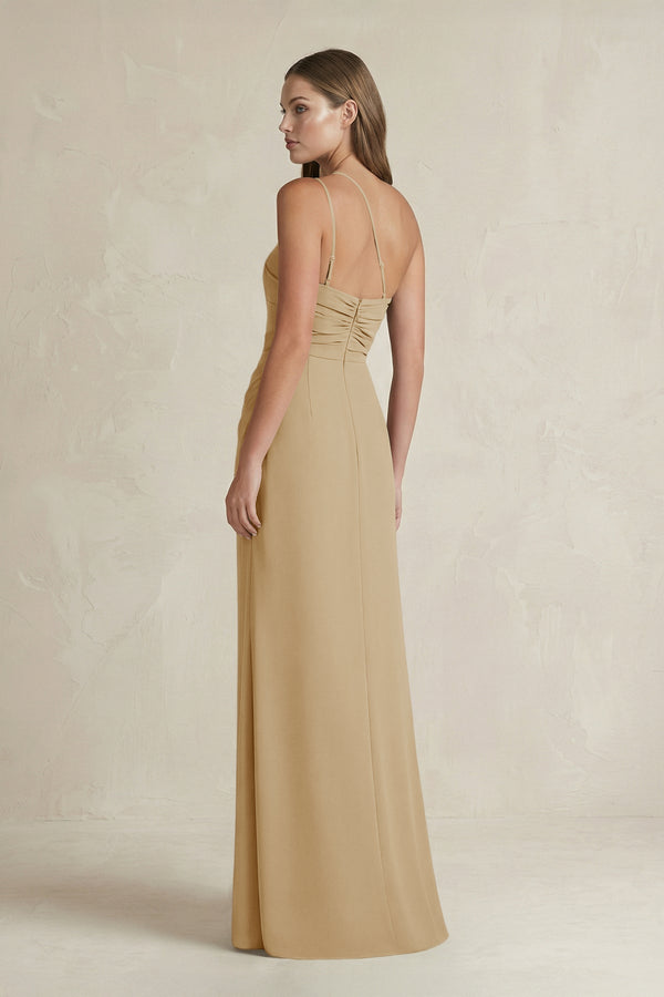 One - Shoulder Sheath Satin Bridesmaid Dress in Champagne - KISS BRIDAL Bridesmaid Dresses