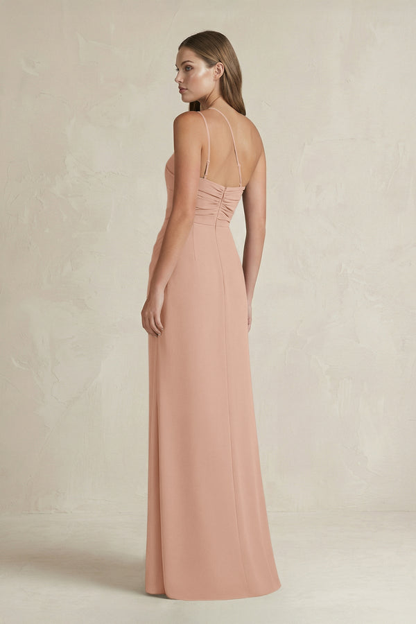 One - Shoulder Sheath Satin Bridesmaid Dress in Champagne Rose - KISS BRIDAL Bridesmaid Dresses