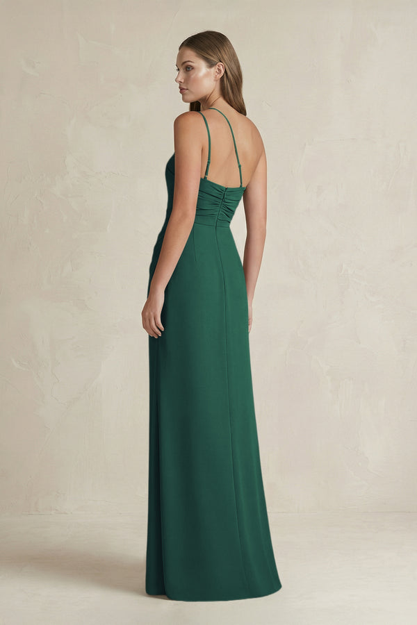 One - Shoulder Sheath Satin Bridesmaid Dress in Dark Green - KISS BRIDAL Bridesmaid Dresses