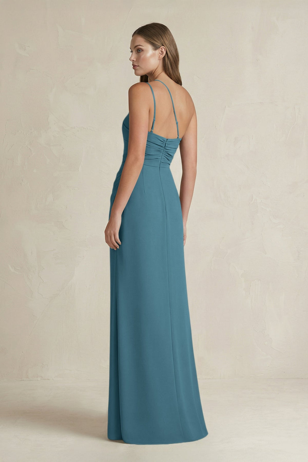 One - Shoulder Sheath Satin Bridesmaid Dress in Dark Teal - KISS BRIDAL Bridesmaid Dresses