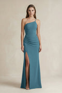 One - Shoulder Sheath Satin Bridesmaid Dress in Dark Teal - KISS BRIDAL Bridesmaid Dresses