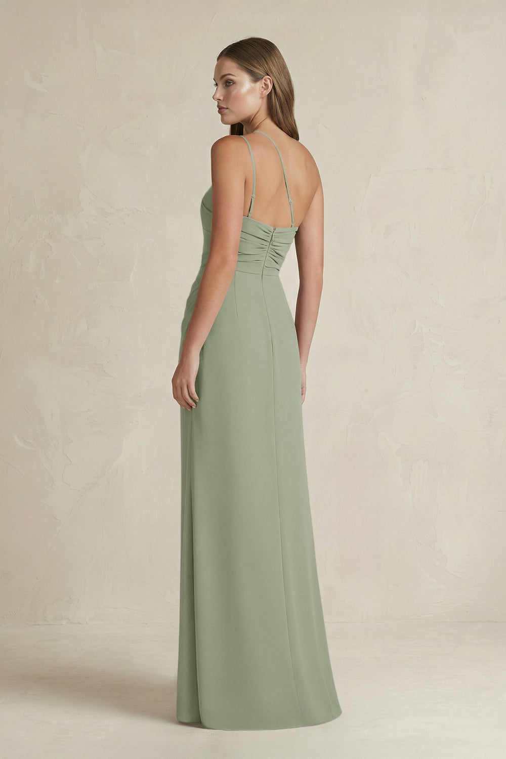 One - Shoulder Sheath Satin Bridesmaid Dress in Dove Gray - KISS BRIDAL Bridesmaid Dresses