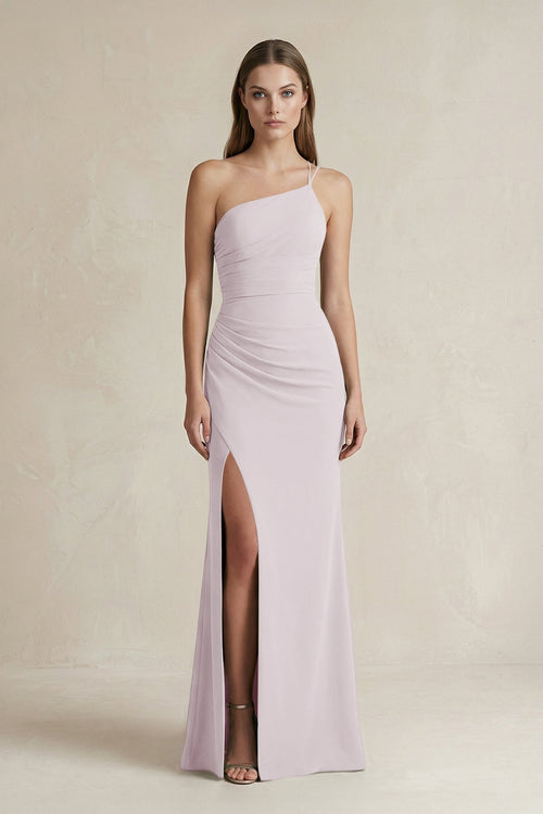 One - Shoulder Sheath Satin Bridesmaid Dress in Dusk - KISS BRIDAL Bridesmaid Dresses