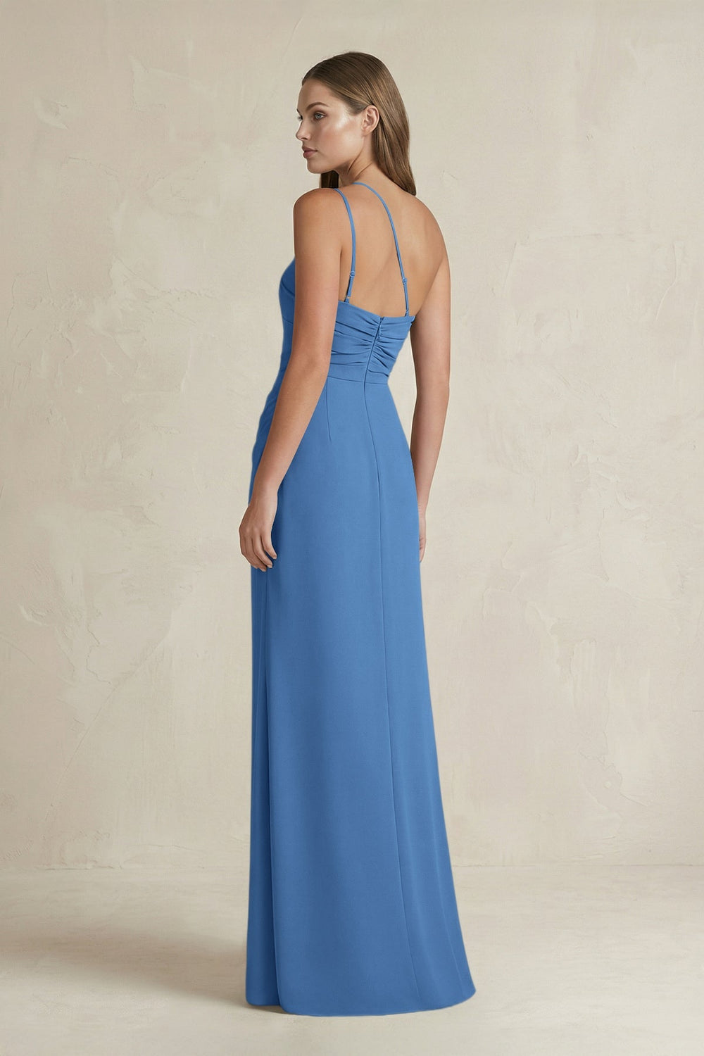 One - Shoulder Sheath Satin Bridesmaid Dress in Dusty Blue - KISS BRIDAL Bridesmaid Dresses