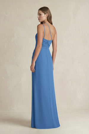 One - Shoulder Sheath Satin Bridesmaid Dress in Dusty Blue - KISS BRIDAL Bridesmaid Dresses