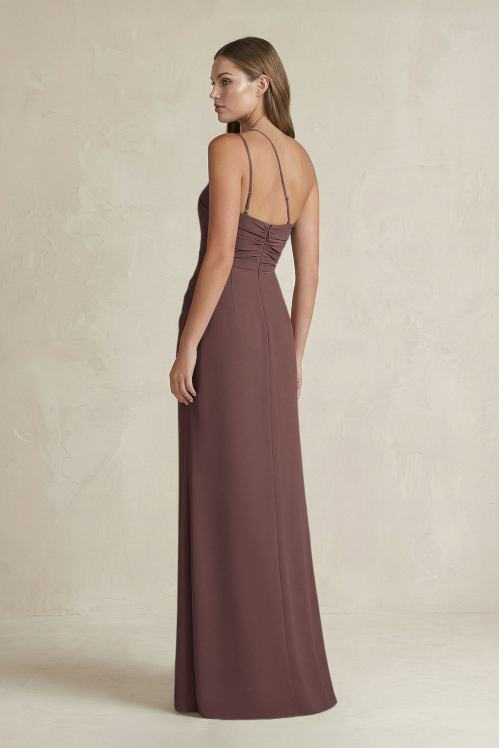 One - Shoulder Sheath Satin Bridesmaid Dress in Espresso - KISS BRIDAL Bridesmaid Dresses