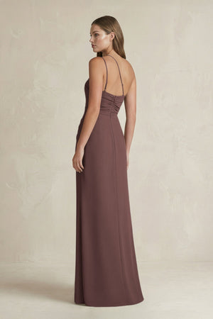 One - Shoulder Sheath Satin Bridesmaid Dress in Espresso - KISS BRIDAL Bridesmaid Dresses