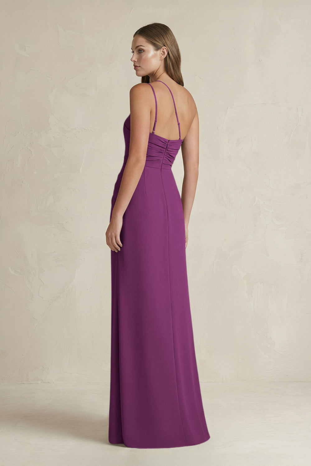 One - Shoulder Sheath Satin Bridesmaid Dress in Fig - KISS BRIDAL Bridesmaid Dresses