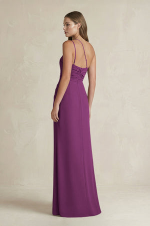 One - Shoulder Sheath Satin Bridesmaid Dress in Fig - KISS BRIDAL Bridesmaid Dresses