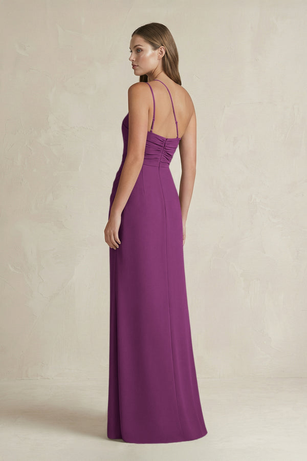 One - Shoulder Sheath Satin Bridesmaid Dress in Fig - KISS BRIDAL Bridesmaid Dresses