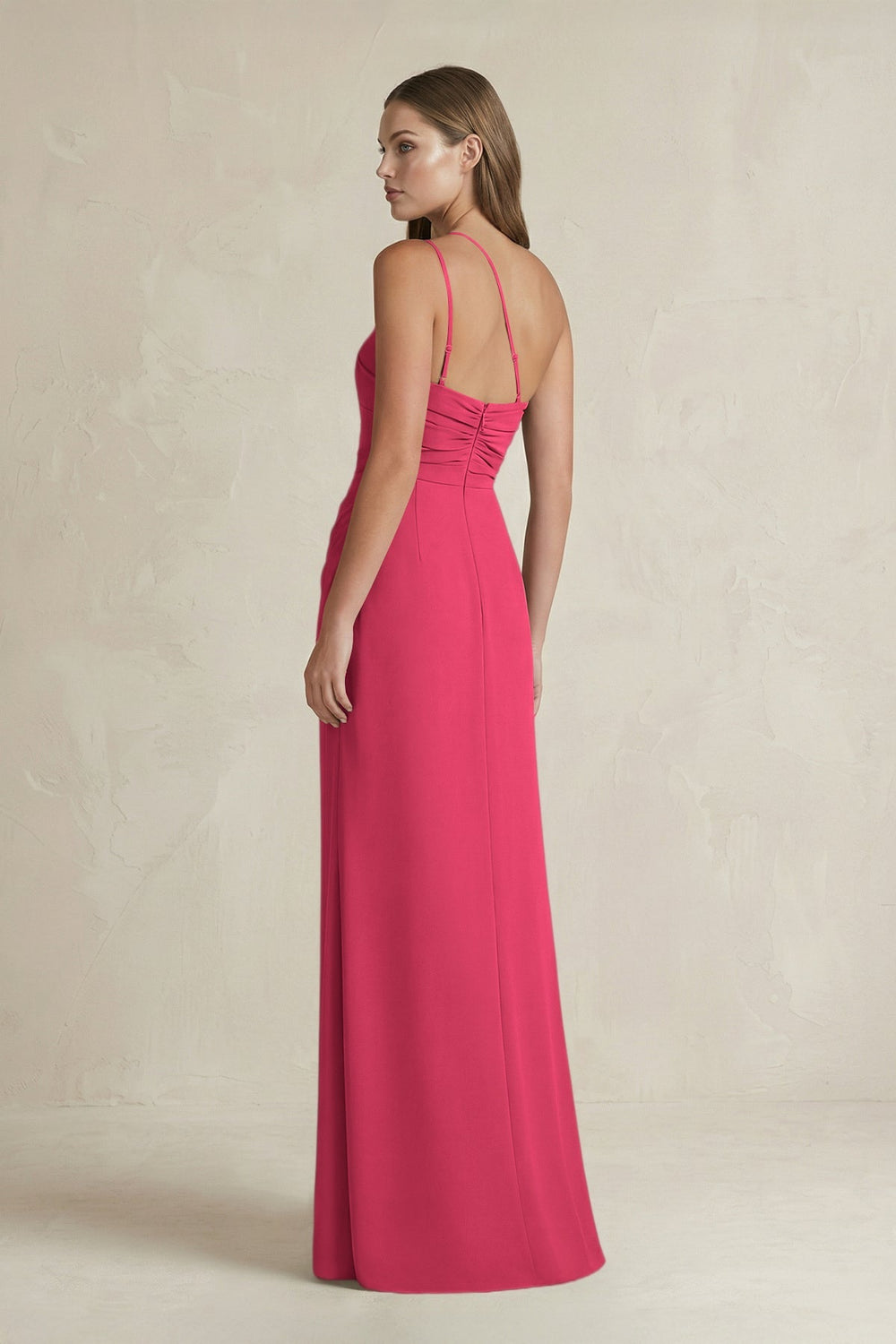 One - Shoulder Sheath Satin Bridesmaid Dress in Fuchsia - SHE IS ME Bridesmaid Dresses