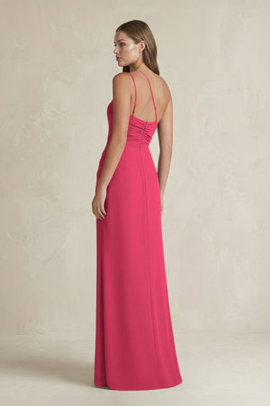 One - Shoulder Sheath Satin Bridesmaid Dress in Fuchsia - KISS BRIDAL Bridesmaid Dresses