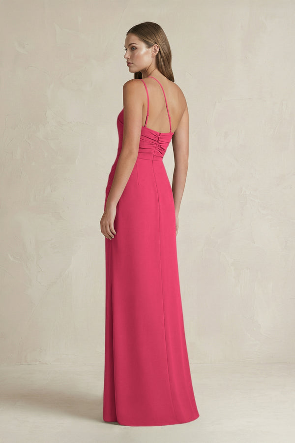 One - Shoulder Sheath Satin Bridesmaid Dress in Fuchsia - KISS BRIDAL Bridesmaid Dresses