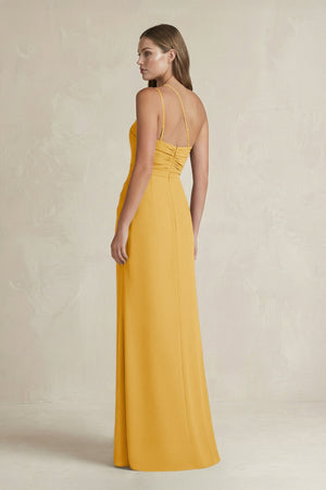 One - Shoulder Sheath Satin Bridesmaid Dress in Gold - KISS BRIDAL Bridesmaid Dresses