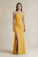 One - Shoulder Sheath Satin Bridesmaid Dress in Gold - KISS BRIDAL Bridesmaid Dresses
