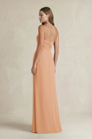 One - Shoulder Sheath Satin Bridesmaid Dress in Golden Champagne - KISS BRIDAL Bridesmaid Dresses
