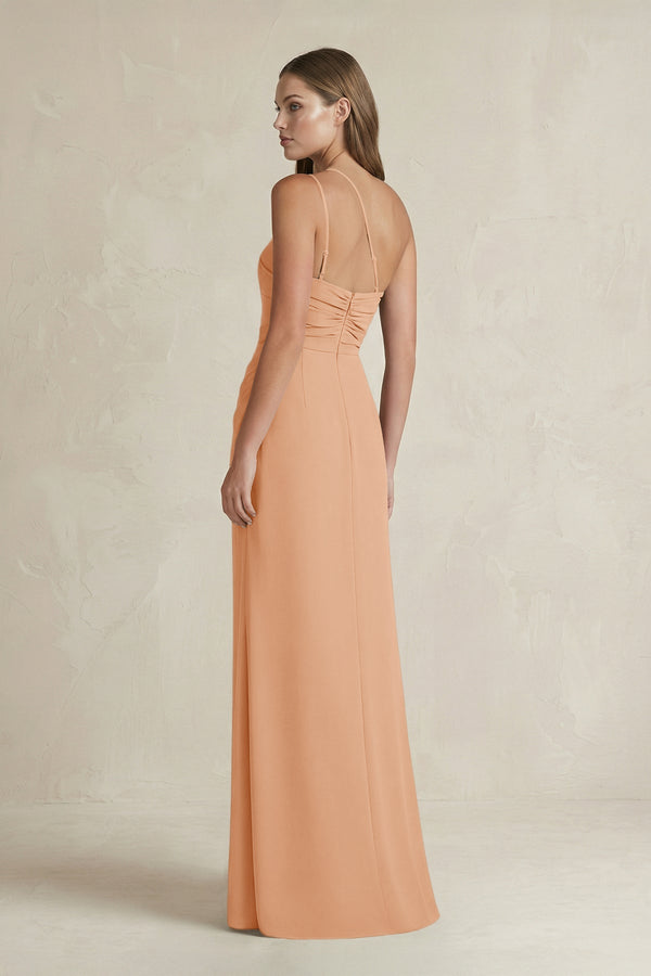 One - Shoulder Sheath Satin Bridesmaid Dress in Golden Champagne - KISS BRIDAL Bridesmaid Dresses