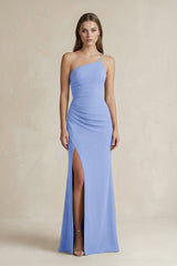 One - Shoulder Sheath Satin Bridesmaid Dress in Ice - KISS BRIDAL Bridesmaid Dresses
