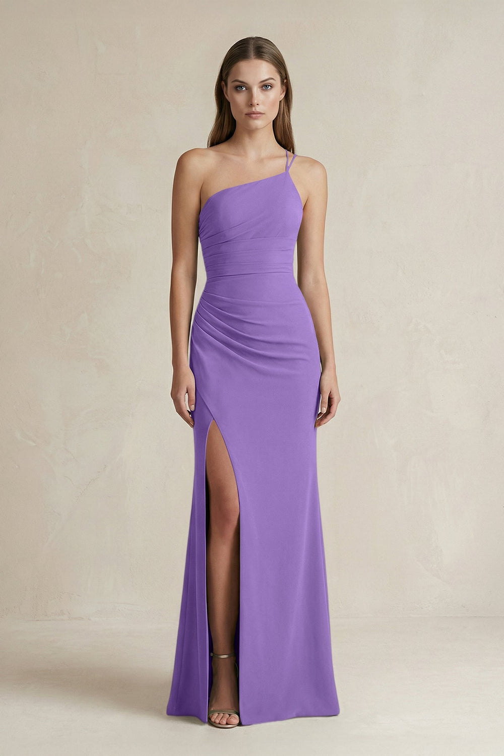 One - Shoulder Sheath Satin Bridesmaid Dress in Lilac - KISS BRIDAL Bridesmaid Dresses