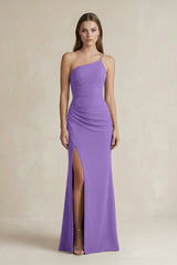 One - Shoulder Sheath Satin Bridesmaid Dress in Lilac - KISS BRIDAL Bridesmaid Dresses