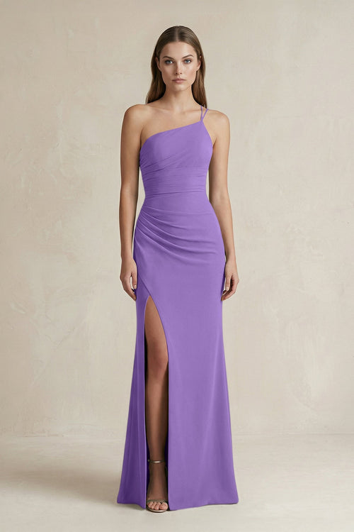 One - Shoulder Sheath Satin Bridesmaid Dress in Lilac - KISS BRIDAL Bridesmaid Dresses