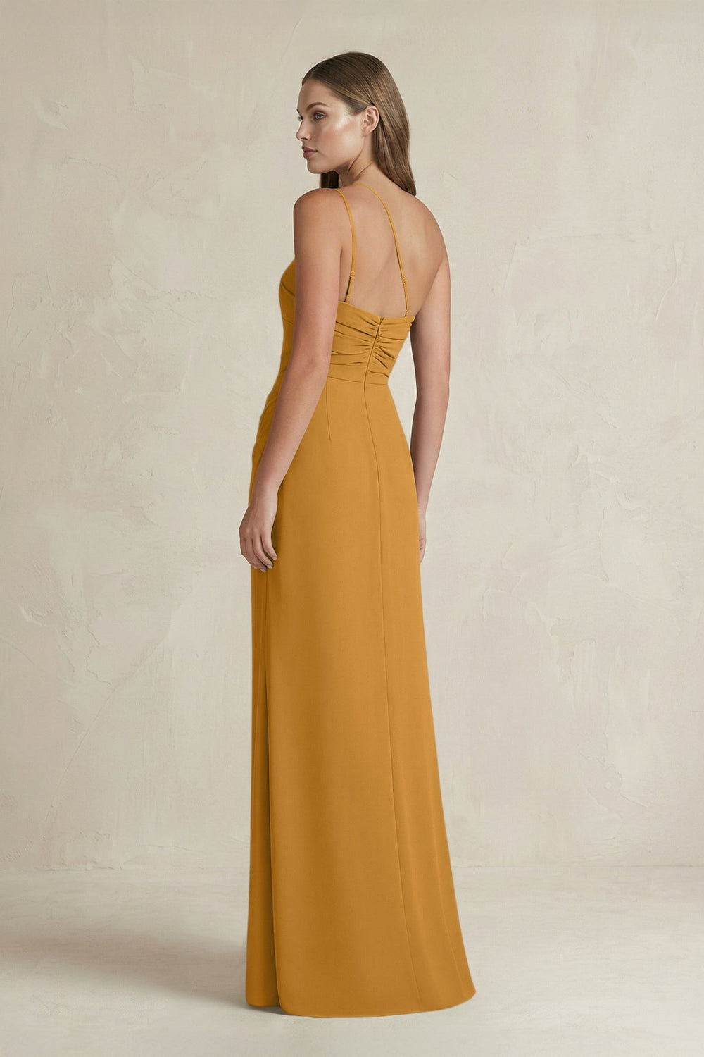 One - Shoulder Sheath Satin Bridesmaid Dress in Marigold - KISS BRIDAL Bridesmaid Dresses