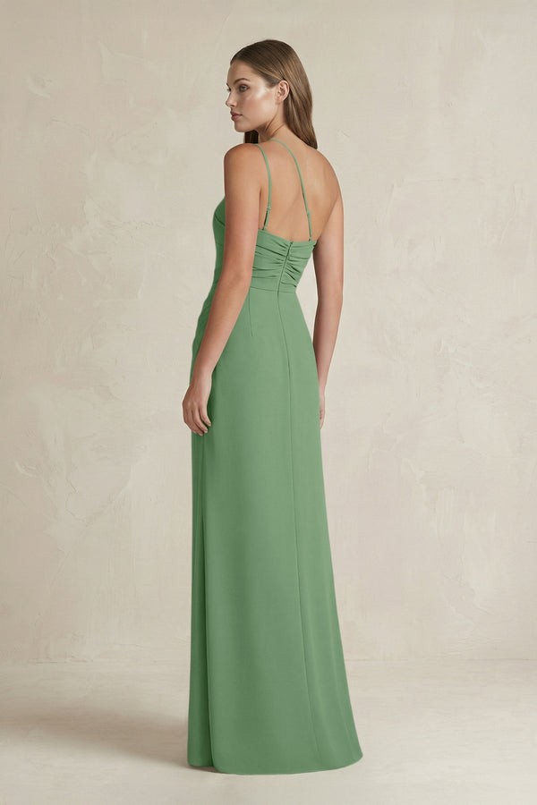 One - Shoulder Sheath Satin Bridesmaid Dress in Matcha - KISS BRIDAL Bridesmaid Dresses
