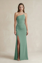 One - Shoulder Sheath Satin Bridesmaid Dress in Mint Green - KISS BRIDAL Bridesmaid Dresses
