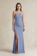 One - Shoulder Sheath Satin Bridesmaid Dress in Mist - KISS BRIDAL Bridesmaid Dresses