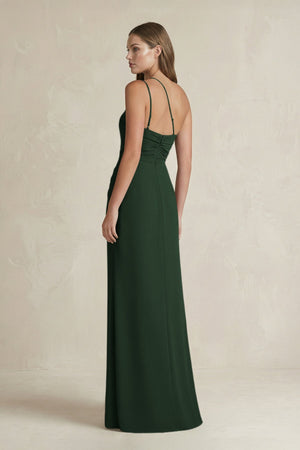 One - Shoulder Sheath Satin Bridesmaid Dress in Moss - KISS BRIDAL Bridesmaid Dresses