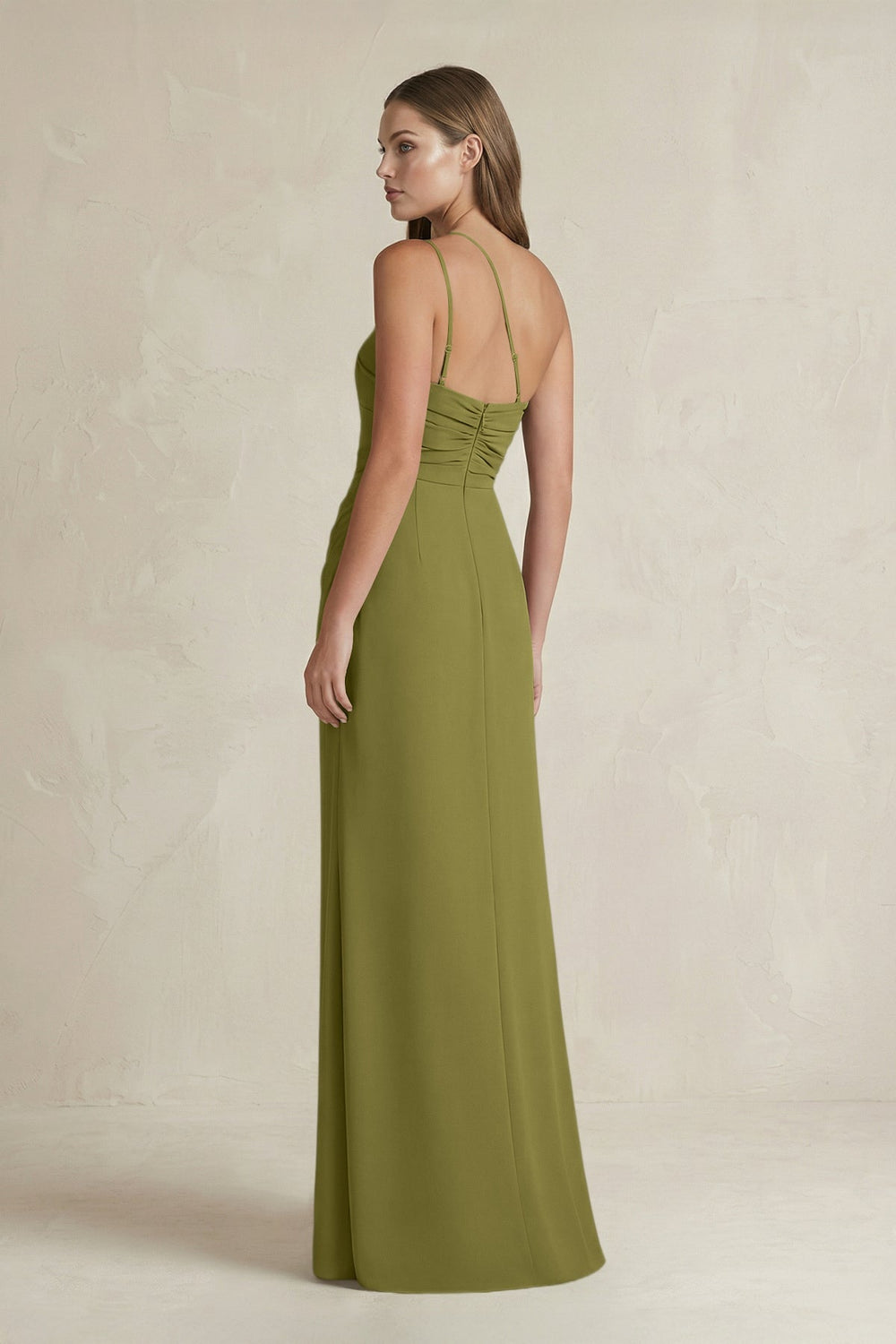 One - Shoulder Sheath Satin Bridesmaid Dress in Moss Green - KISS BRIDAL Bridesmaid Dresses