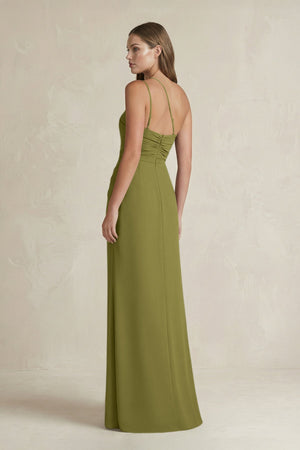 One - Shoulder Sheath Satin Bridesmaid Dress in Moss Green - KISS BRIDAL Bridesmaid Dresses