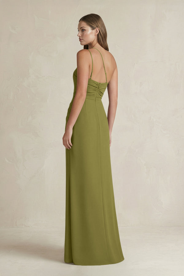 One - Shoulder Sheath Satin Bridesmaid Dress in Moss Green - KISS BRIDAL Bridesmaid Dresses
