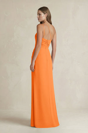One - Shoulder Sheath Satin Bridesmaid Dress in Orange - KISS BRIDAL Bridesmaid Dresses