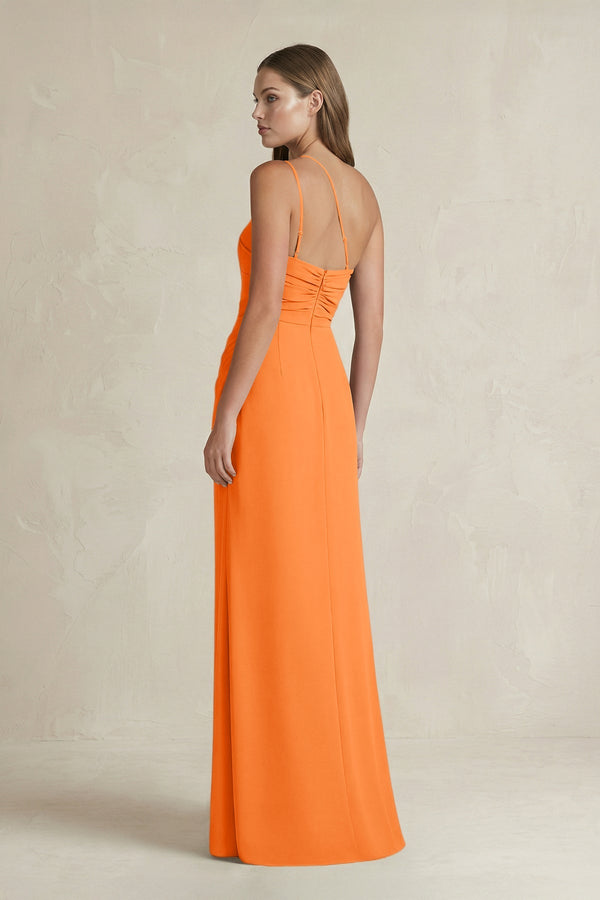 One - Shoulder Sheath Satin Bridesmaid Dress in Orange - KISS BRIDAL Bridesmaid Dresses