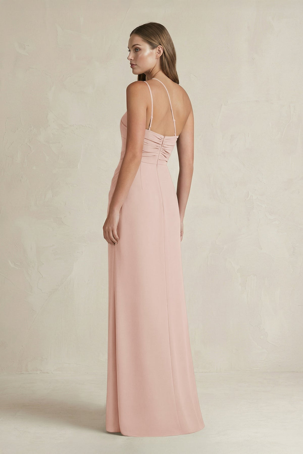 One - Shoulder Sheath Satin Bridesmaid Dress in Pale Blush - KISS BRIDAL Bridesmaid Dresses