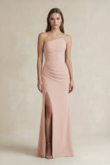 One - Shoulder Sheath Satin Bridesmaid Dress in Pale Blush - KISS BRIDAL Bridesmaid Dresses