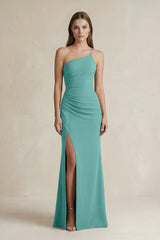 One - Shoulder Sheath Satin Bridesmaid Dress in Pale Pistachio - KISS BRIDAL Bridesmaid Dresses