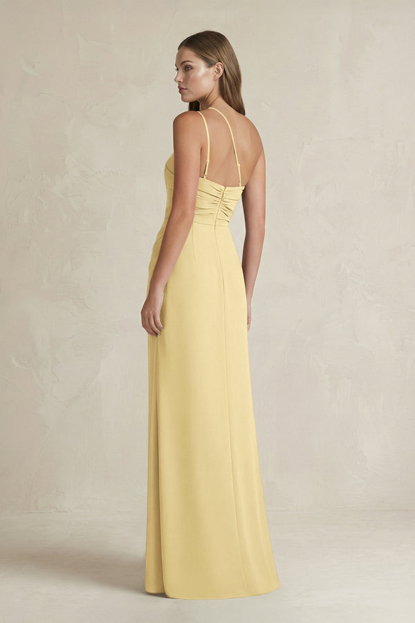 One - Shoulder Sheath Satin Bridesmaid Dress in Pastel Yellow - KISS BRIDAL Bridesmaid Dresses